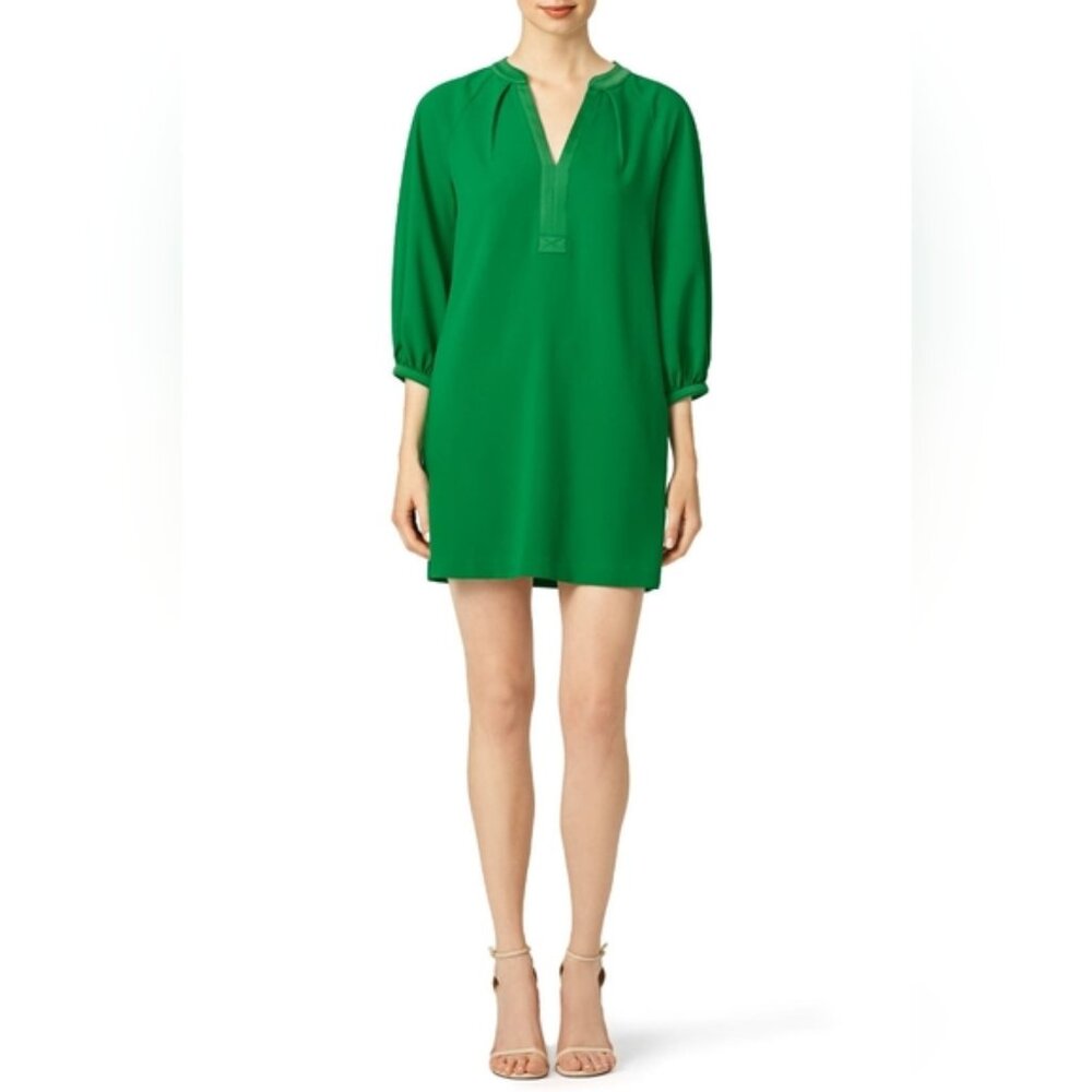 Trina Turk Women’s Kelly Green Pipkin Dress Pullover 3/4 Sleeve Mini Dress Crepe